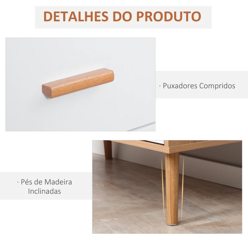 HOMCOM Cómoda de Madeira com 3 Gavetas Armário Auxiliar de Armazenamento Moderna com Pés Elevados para Dormitório Sala de Estar 80x39x80cm Branco e Madeira Natural