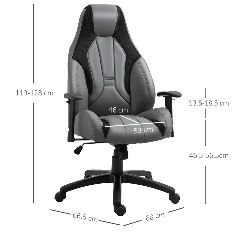 Vinsetto Racing Gaming Chair, Mesh & Faux Leather Computer Chair with High Back, Swivel Wheels, Adjustable Height and Armrest, Charcoal Grey