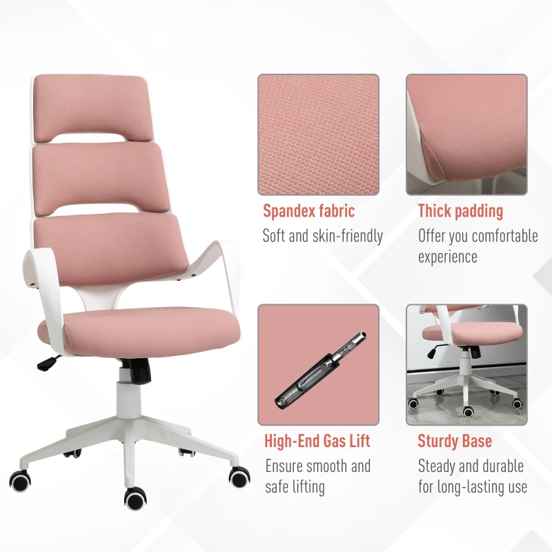 Vinsetto High Back Office Chair Work Executive 360 Swivel w/ 5 Castor Wheels Foam Padding Ergonomic Wide Arms Pink