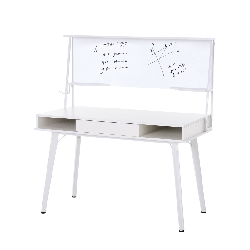 HOMCOM Heavy Duty Office Computer Desk w/Whiteboard MDF White