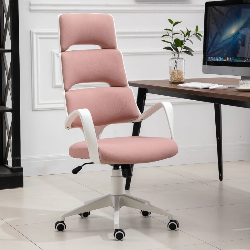 Vinsetto High Back Office Chair Work Executive 360 Swivel w/ 5 Castor Wheels Foam Padding Ergonomic Wide Arms Pink
