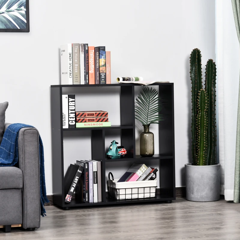 HOMCOM 5 Units Storage Shelf Bookcase Home Display Square Frame w/ Melamine Surface Foot Pads Living Room Bedroom Furniture Black