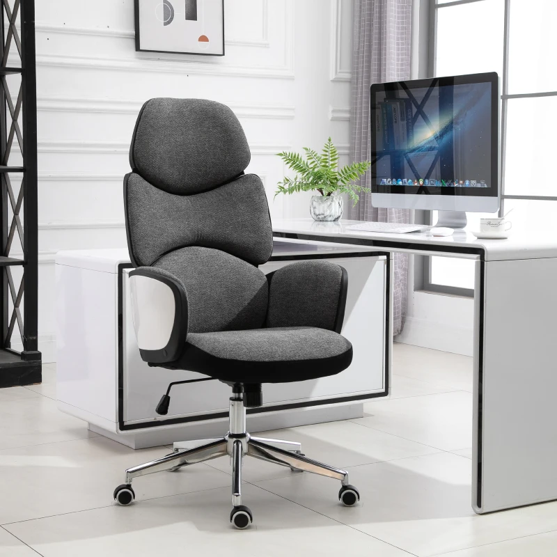 Vinsetto Modern Office Chair Ergonomic Thick Padding High Back Armrests Height Adjustable Rocking w/ 5 Wheels Swivel Home Office Grey White