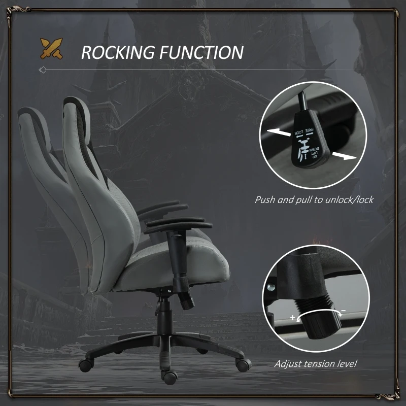 Vinsetto Racing Gaming Chair, Mesh & Faux Leather Computer Chair with High Back, Swivel Wheels, Adjustable Height and Armrest, Charcoal Grey