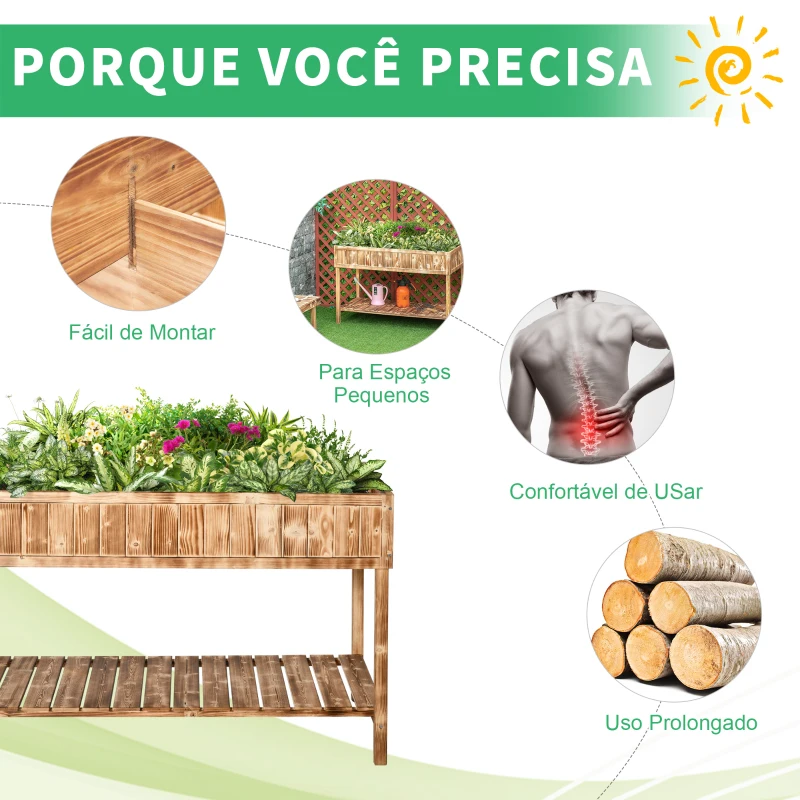 Outsunny Horta Vertical de Madeira 120x60x81cm Floreira Elevada para Cultivo de Plantas Flores com Prateleira Inferior para Jardim Terraço Exterior Madeira
