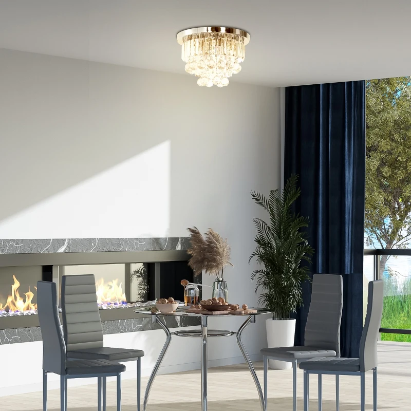 HOMCOM Round Crystal Lamp Chandelier Ceiling Mount Fixture For Living Room Dining Room Hallway Modern (7 Light), Ф35 x 24cm