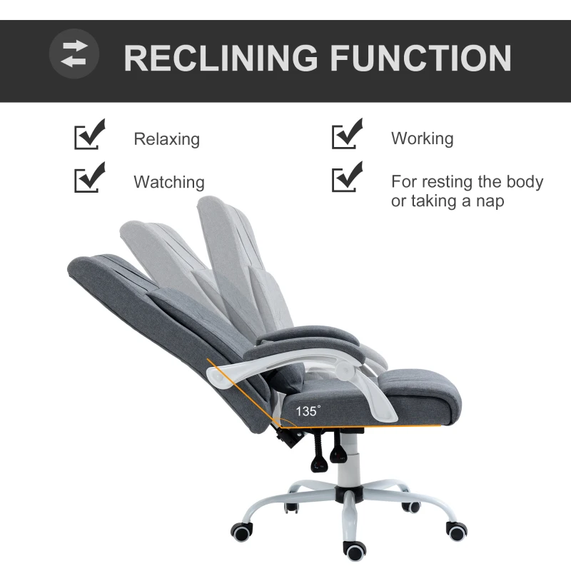 Vinsetto Office Chair w/ Massage Pillow Executive Reclining Ergonomic USB Power Adjustable Height 360° Swivel Base Grey