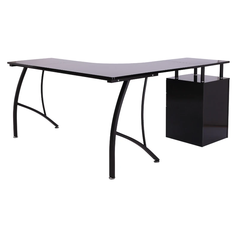 HOMCOM Corner Computer Desk Home Office L-Shaped  Study PC Table Furniture Writing Workstation (Black)