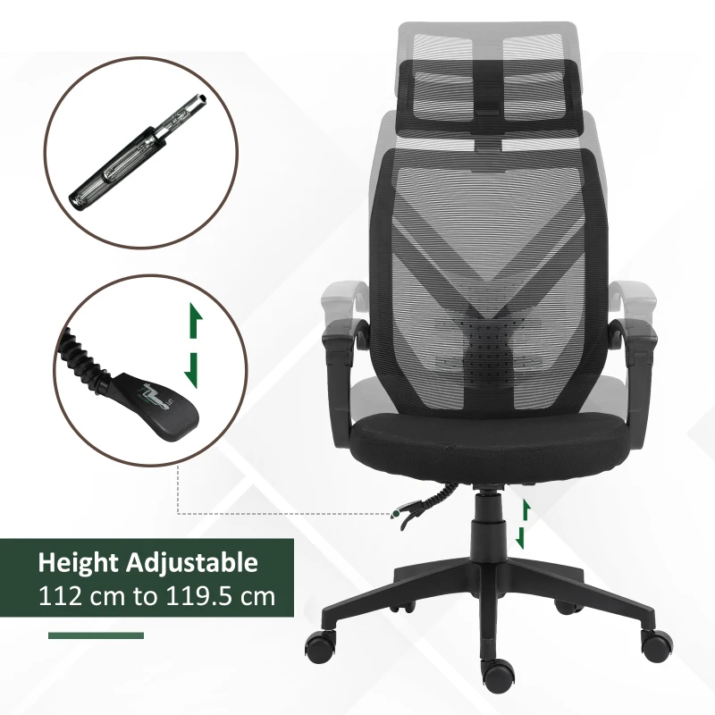 Vinsetto High Back Home Mesh Office Chair Swivel Reclining w/ Lumbar Support Height Adjustable Free Moving Suitable For Working Relaxing Black