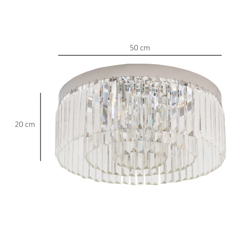 HOMCOM Crystal Ceiling Light Modern Chandeliers w/ Stainless Steel Base 10 Lights Elegant Flush Mount Ceiling Lighting for Living Room, Bedroom, Hallway, Bar, Cloakroom