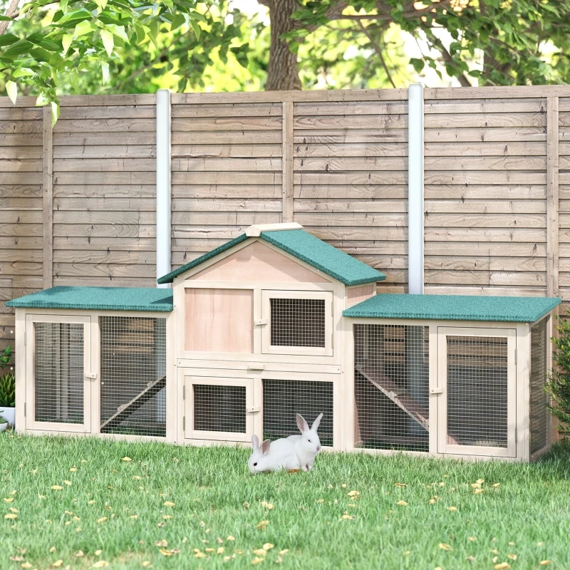 PawHut Guinea Pigs Hutches, 210Lx45.5Wx84.5H cm, Fir Wood-Natural Wood Colour