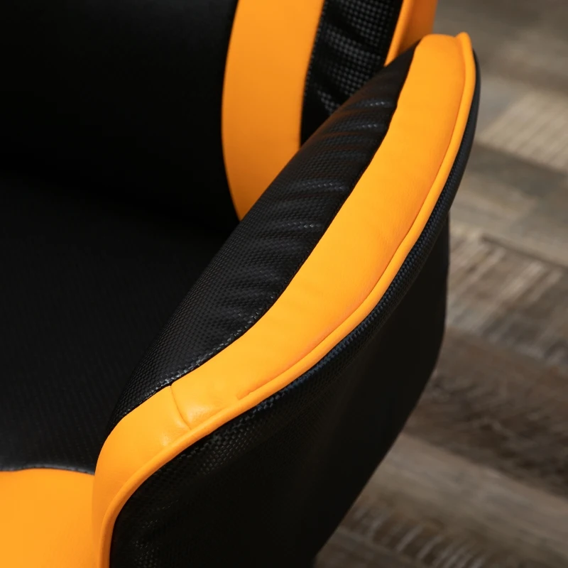 Vinsetto PU Leather Tub Seat Office Chair w/ Yellow Panels Wheels Mid-Back Armrests Ergonomic Comfort Home Office Gaming Black Orange