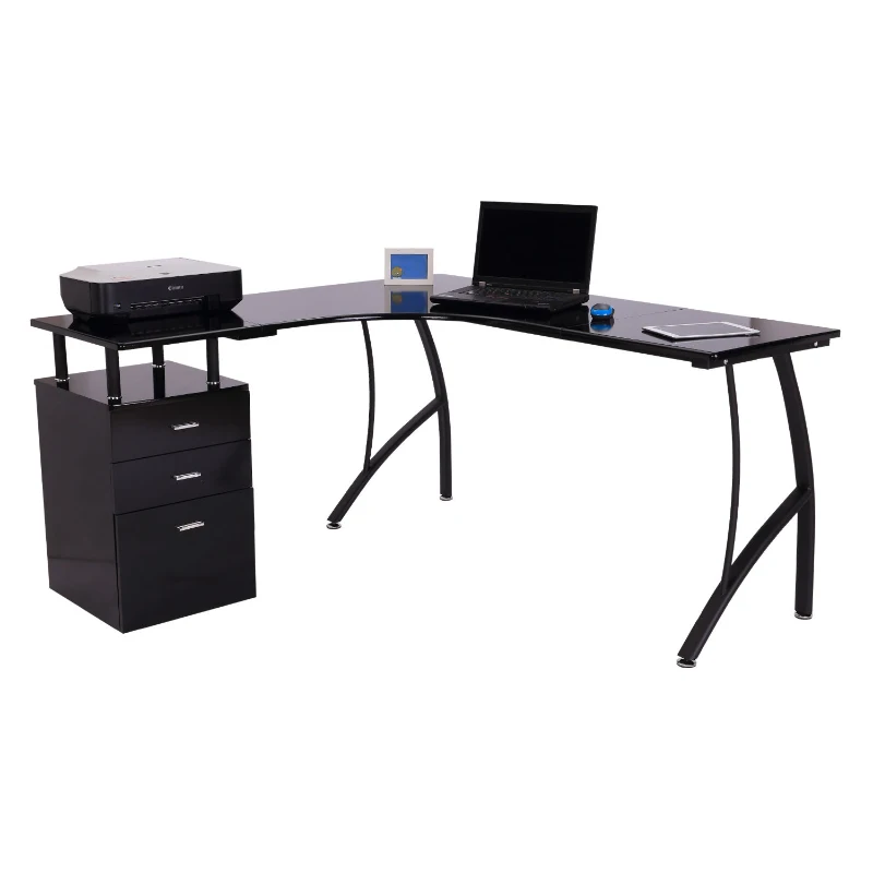 HOMCOM Corner Computer Desk Home Office L-Shaped  Study PC Table Furniture Writing Workstation (Black)