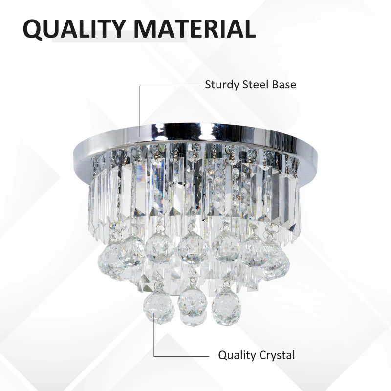 HOMCOM Round Crystal Lamp Chandelier Ceiling Mount Fixture For Living Room Dining Room Hallway Modern (7 Light), Ф35 x 24cm