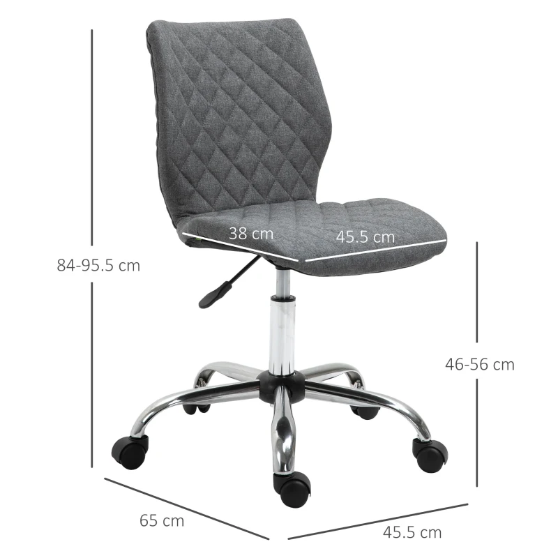 Vinsetto Armless Office Chair Adjustable Computer Chair Swivel Chair with Rolling Wheels and Linen Fabric Back Support for Home Office Students Study Grey