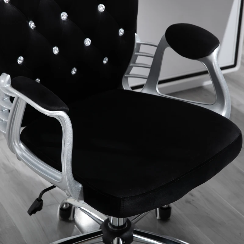 Vinsetto Office Chair Ergonomic 360° Swivel Diamante Tufted Home Work Velour Padded Base 5 Castor Wheels Black