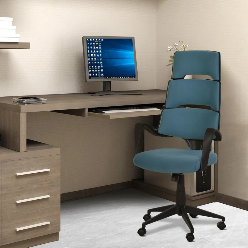 Vinsetto High Back Office Chair Work Executive 360 Swivel w/ 5 Castor Wheels Foam Padding Ergonomic Wide Arms Blue