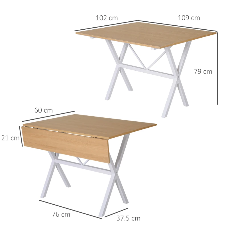 HOMCOM Dining Table Drop Leaf Metal Frame MDF Top Folding Expandable 6 Person Oak