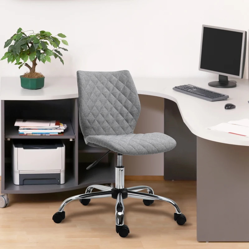 Vinsetto Armless Office Chair Adjustable Computer Chair Swivel Chair with Rolling Wheels and Linen Fabric Back Support for Home Office Students Study Grey