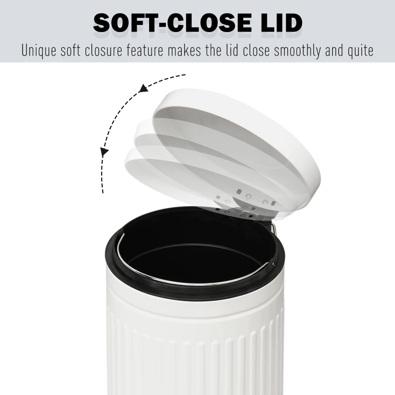 HOMCOM 5L Compact Bin Steel Body Removable Bucket Quiet-Close Lid w/ Pedal Handle Lid Rubbish Trash Can Home Office Bedroom Bathroom Living Room Garbage Tidy Clean White