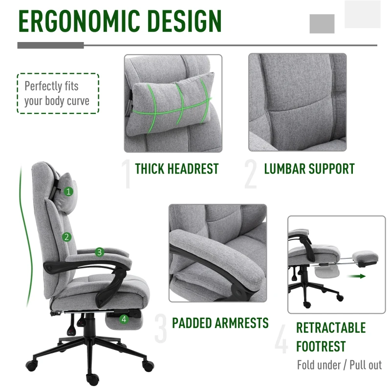 Vinsetto Ergonomic Office Desk Chair Adjustable Height Rolling Swivel w/Armrest Light Grey