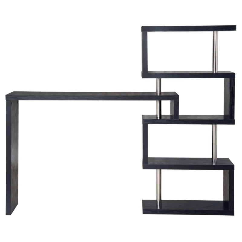 HOMCOM Modern Bar Counter Beverage Table Storage Display Wooden Shelf Shelving Room Divider (Black)