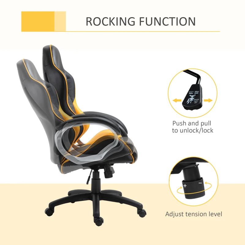 Vinsetto Office Chair Faux Leather Diamond Line High-Back Rocker Swivel Computer Desk Chair with Wheels, Black Orange