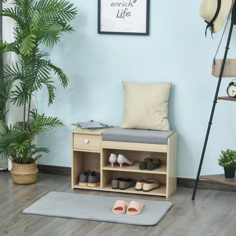 HOMCOM Multi-Storage Shoe Bench w/ Drawer 3 Compartments Cushioned Home Organisation Furniture Tidy Boots Hallway Entryway Brown