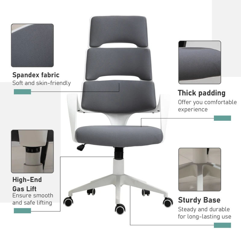 Vinsetto High Back Office Chair Work Executive 360 Swivel w/ 5 Castor Wheels Foam Padding Ergonomic Wide Arms Deep Grey