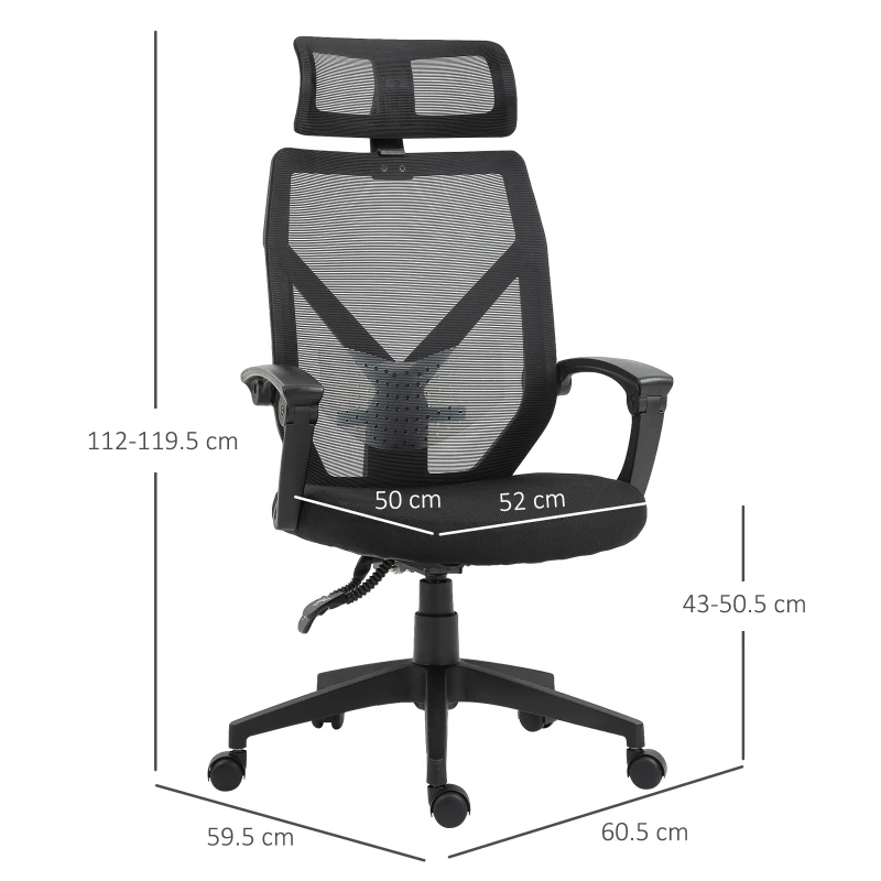 Vinsetto High Back Home Mesh Office Chair Swivel Reclining w/ Lumbar Support Height Adjustable Free Moving Suitable For Working Relaxing Black