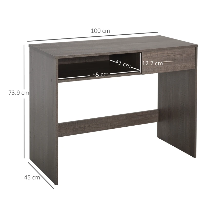 HOMCOM Compact Computer Desk, Study Table with Drawer and Storage Compartment, Writing Workstation, Grey
