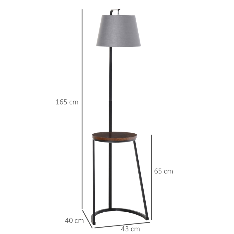 HOMCOM 165cm Unique Floor Lamp & Middle Wood Shelf Industrial Style Steel Frame Curved Base Home Office Lighting Storage Brown&Black