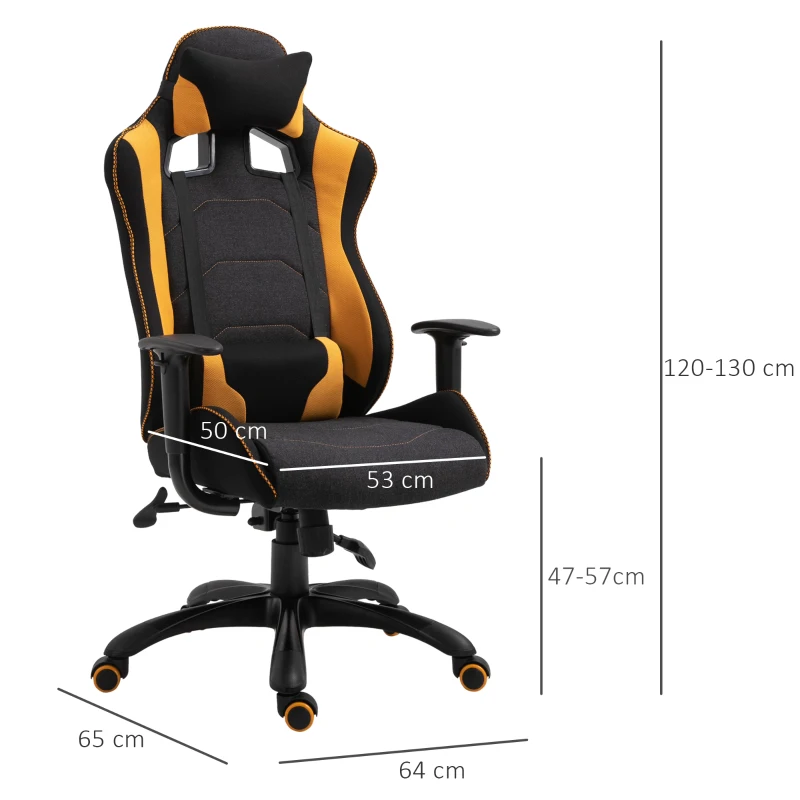 Vinsetto Stylish Racing Gaming Chair Yellow Panels Ergonomic Design 360° Swivel Adjustable Height Arms w/ Neck Back Pillow Home Gaming Seat Chair - Black&Yellow