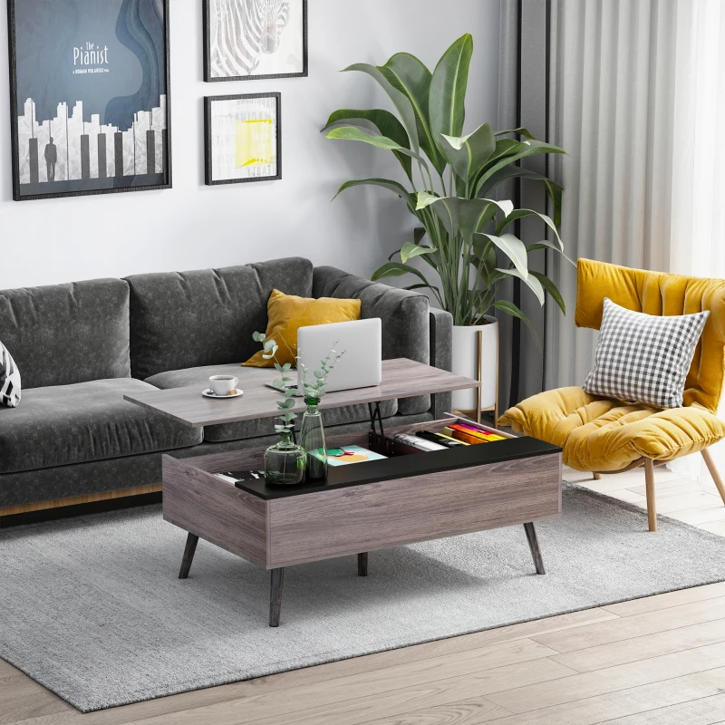 HOMCOM Lift-Top Coffee Table with storage, 100x 65 x 39cm Grey