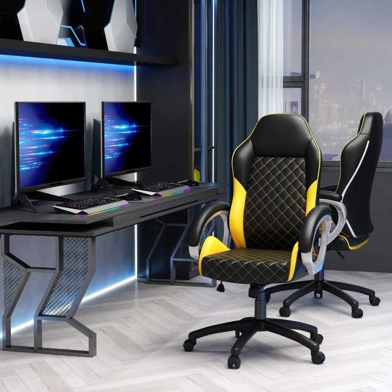 Vinsetto Office Chair Faux Leather Diamond Line High-Back Rocker Swivel Computer Desk Chair with Wheels, Black Orange