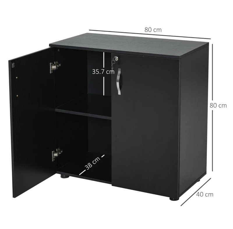 Vinsetto Lockable Office Storage Cabinet 2-Tier Filing Cabinet w/ Feet 2 Keys Melamine Coating Aluminium Handles Home Office Printer Stand Black(m-3)