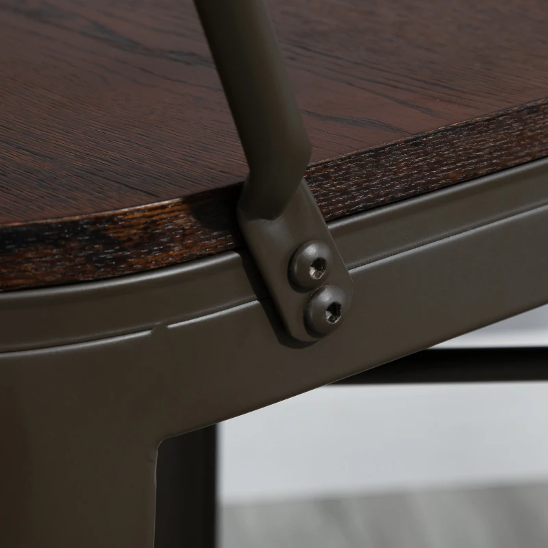 HOMCOM Lot de 4 tabourets de Bar Industriel avec Dossier Repose-Pied Hauteur Assise 76 cm métal café foncé Panneaux Multicouches Imitation Bois chêne foncé