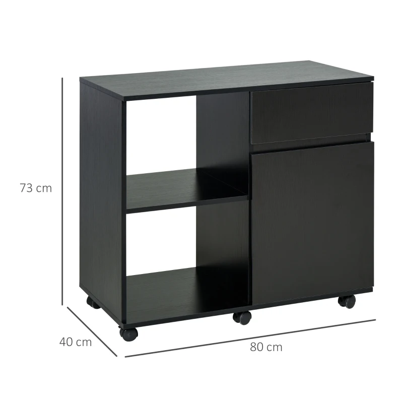 HOMCOM Filing Cabinet, Printer Stand with Open Storage Shelves and Drawer for Home Office, 80cm x 40cm x 73cm, Black