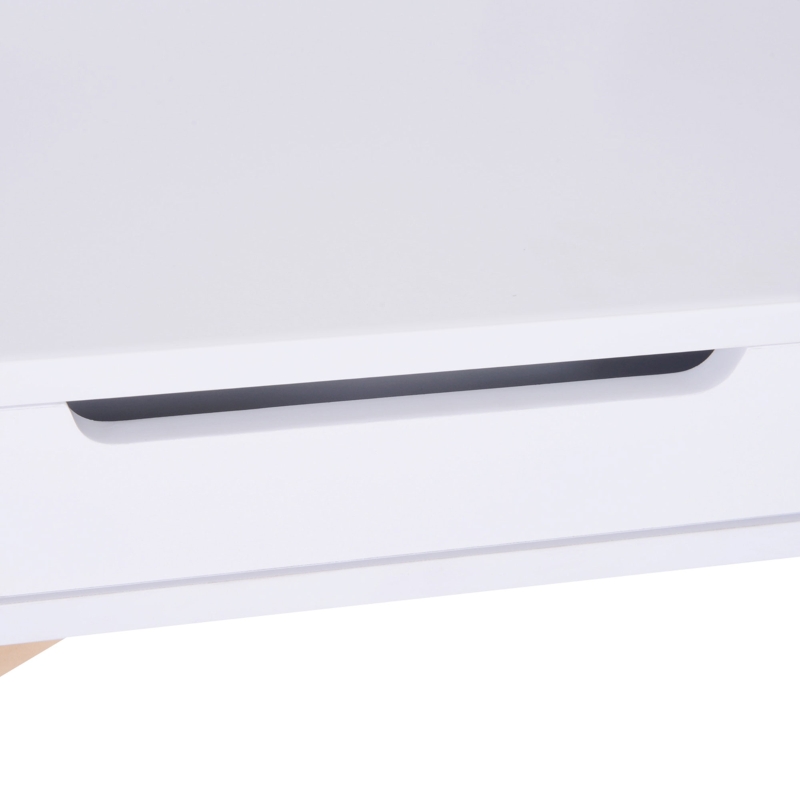 HOMCOM Retro Style Computer Desk Side Console Writing Table Study Workstation 2 Drawers Storage Shelves Home Office Furniture Wood Leg White