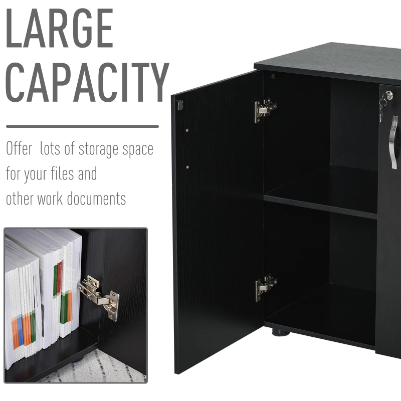 Vinsetto Lockable Office Storage Cabinet 2-Tier Filing Cabinet w/ Feet 2 Keys Melamine Coating Aluminium Handles Home Office Printer Stand Black(m-6)