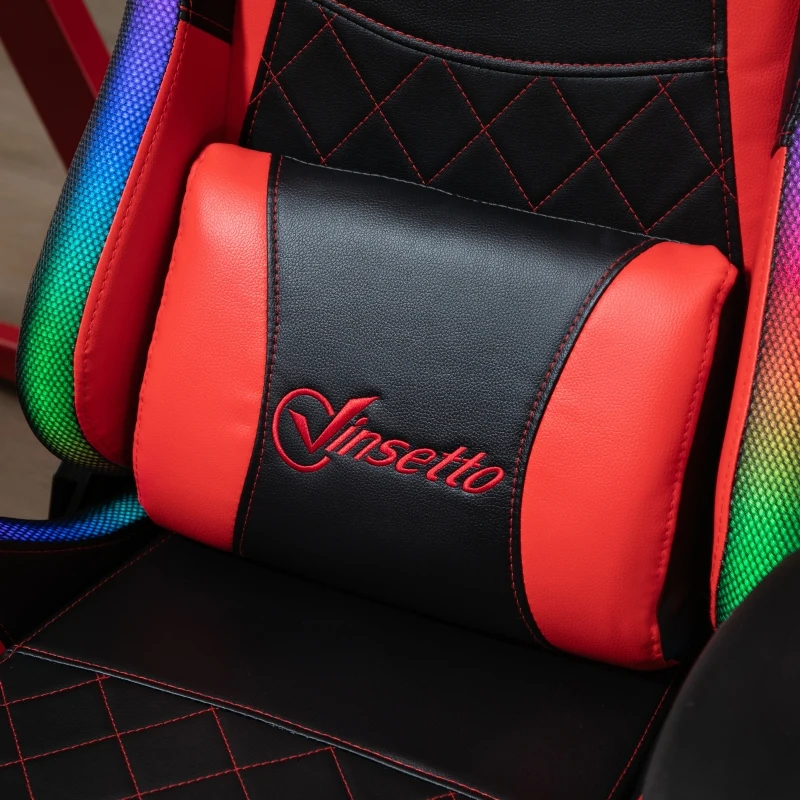Vinsetto Racing Gaming Chair with RGB LED Light, Lumbar Support, Adjustable Height, Swivel Home Office Computer Recliner High Back Gamer Desk Chair, Black Red