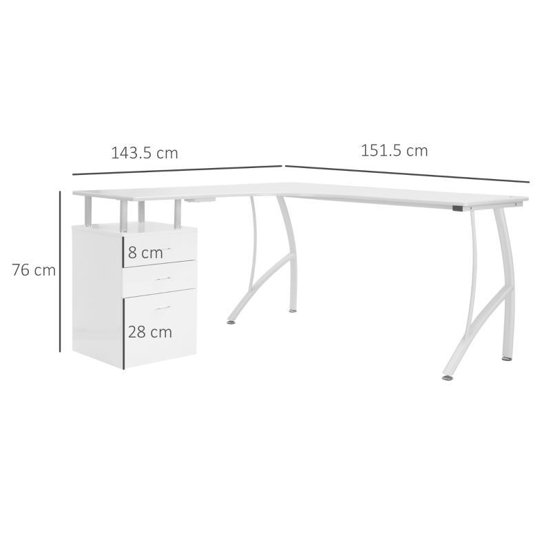 HOMCOM Corner Computer Desk Home Office L-Shaped  Study PC Table Furniture Writing Workstation (White)