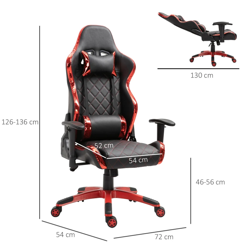 Vinsetto Holographic Stripe Gaming Chair Ergonomic Design PU Leather High Back 360° Swivel w/ 5 Wheels 2 Pillows Back Support Racing Chair Black&Red