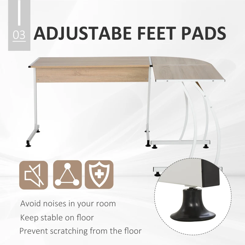 HOMCOM L Shape Computer Desk Corner Display Table Laptop Study Desk Minimalist Space Saving Wood Steel Gaming PC Workstation for Home Office 112.5x152x74cm Natural