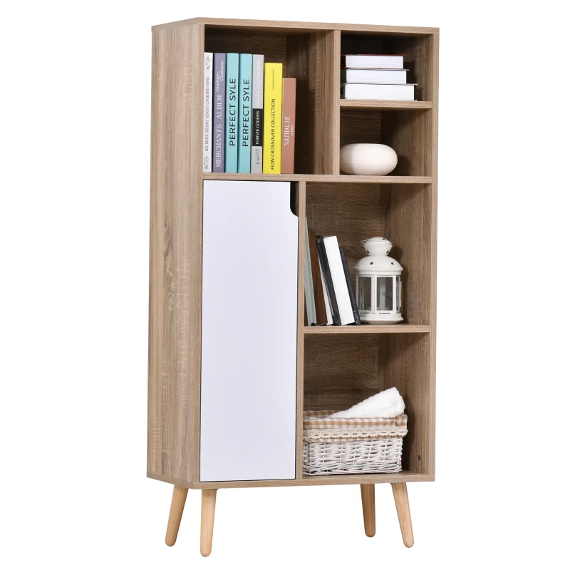 HOMCOM Freestanding Bookshelf Living Room Bookcase Storage Cabinet with 5 Shelves and Door Cupboard for Home Office, Bedroom, Study, White