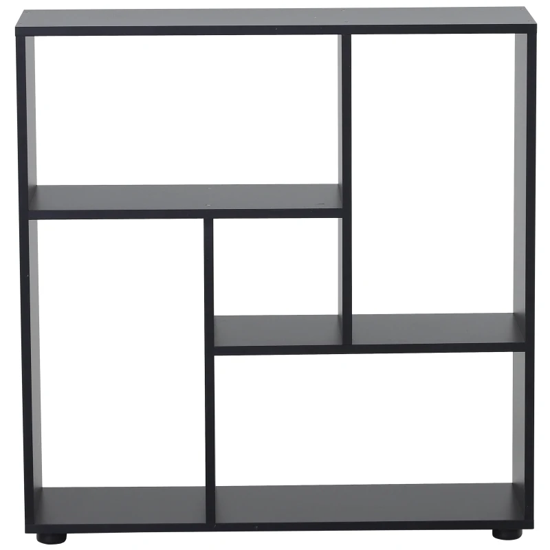 HOMCOM 5 Units Storage Shelf Bookcase Home Display Square Frame w/ Melamine Surface Foot Pads Living Room Bedroom Furniture Black