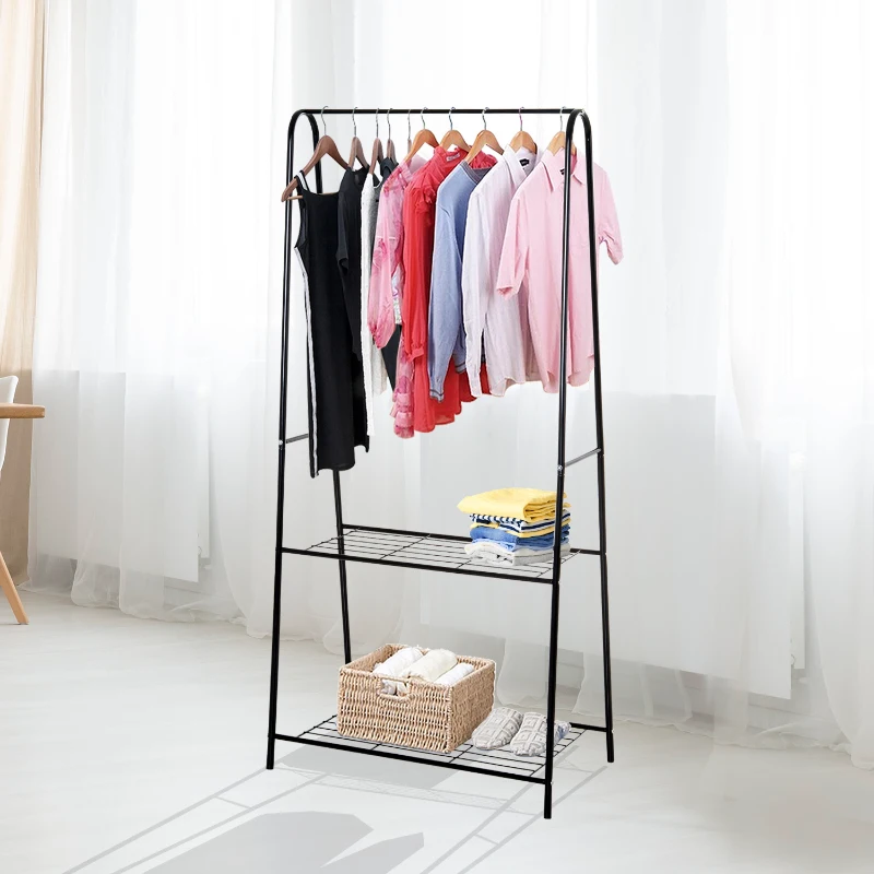 HOMCOM Metal Clothes Rack Coat Garment Hanger Hallway Organiser Hanging Rail Stand 2-tier Shoe Shelving A Shaped 77L x 45W x 153H cm Black