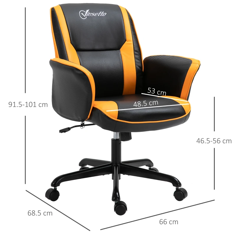 Vinsetto PU Leather Tub Seat Office Chair w/ Yellow Panels Wheels Mid-Back Armrests Ergonomic Comfort Home Office Gaming Black Orange