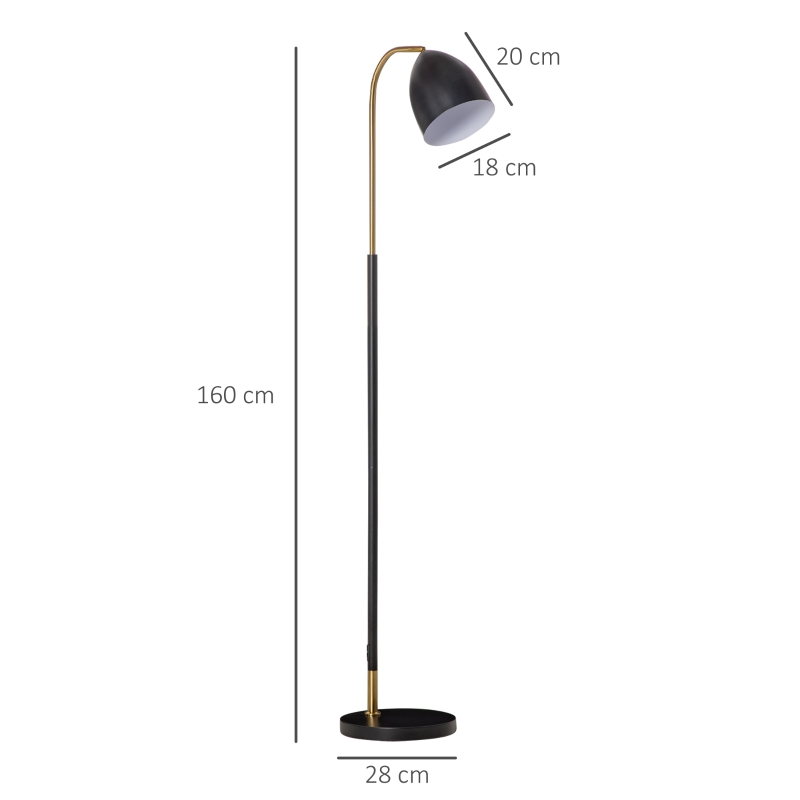 HOMCOM Arc Floor Lamp, Standing Reading Light, with Adjustable Lampshade, and Round Base for Living Room, Office, Bedroom, 160cm, Black Gold