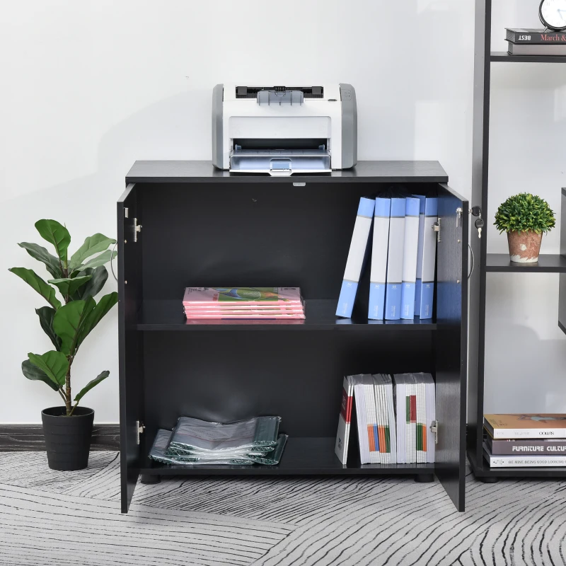 Vinsetto Lockable Office Storage Cabinet 2-Tier Filing Cabinet w/ Feet 2 Keys Melamine Coating Aluminium Handles Home Office Printer Stand Black(m-5)